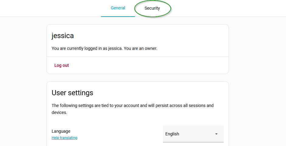 Home Assistant Profile Security Tab