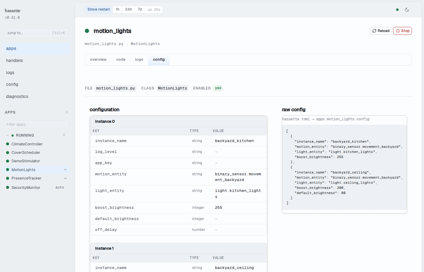 Per-app configuration tab