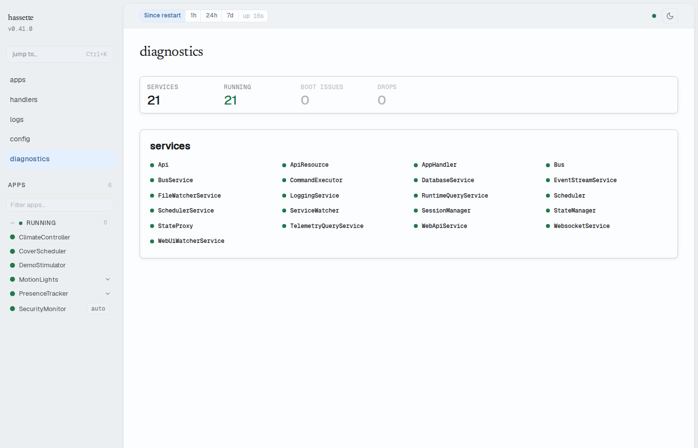 Diagnostics page